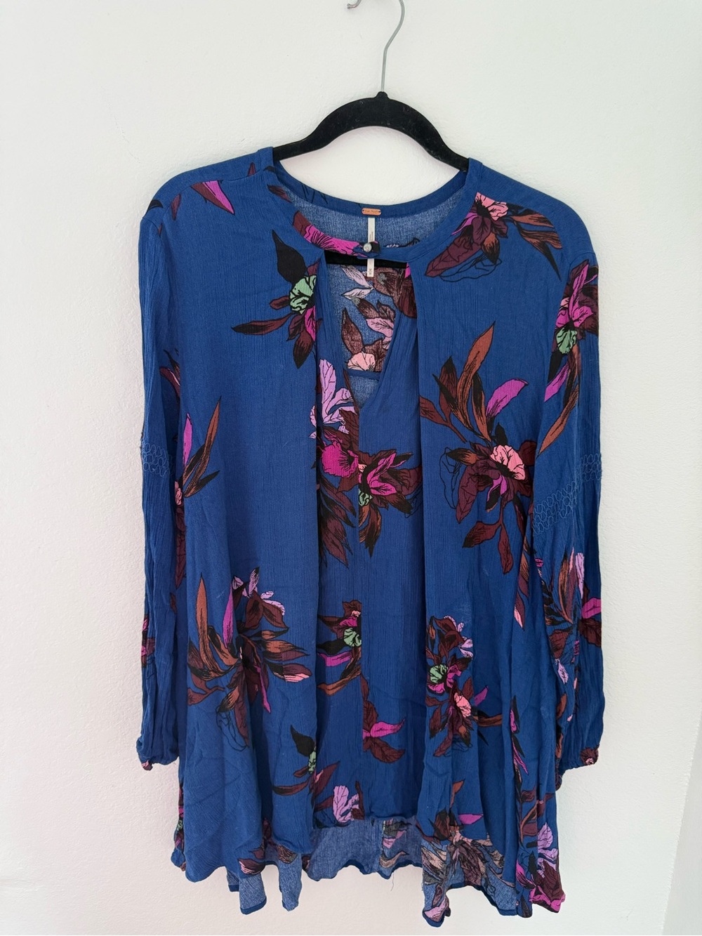 Free People Blue Floral Split-Front Tunic